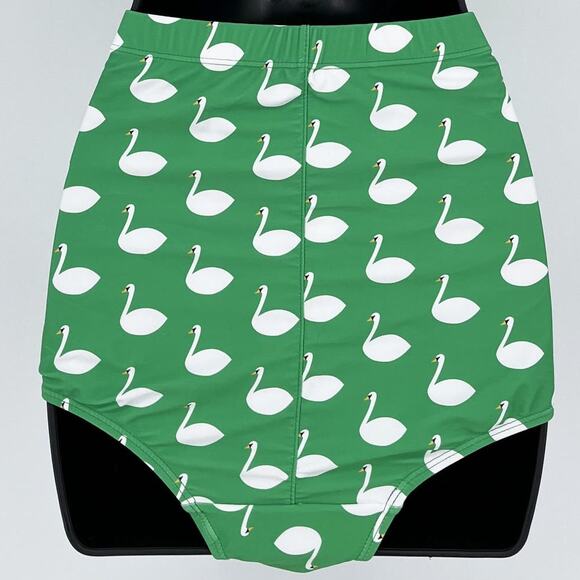 Swimsuit Green & White Swan Print Bombshell Bikini Bottom Only Size Small - Picture 6 of 6